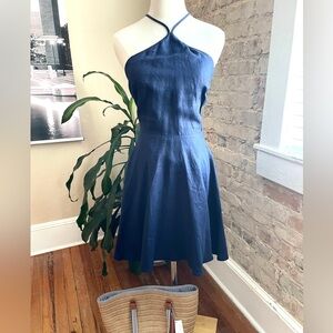 Navy Linen Halter Dress by Lucy Paris